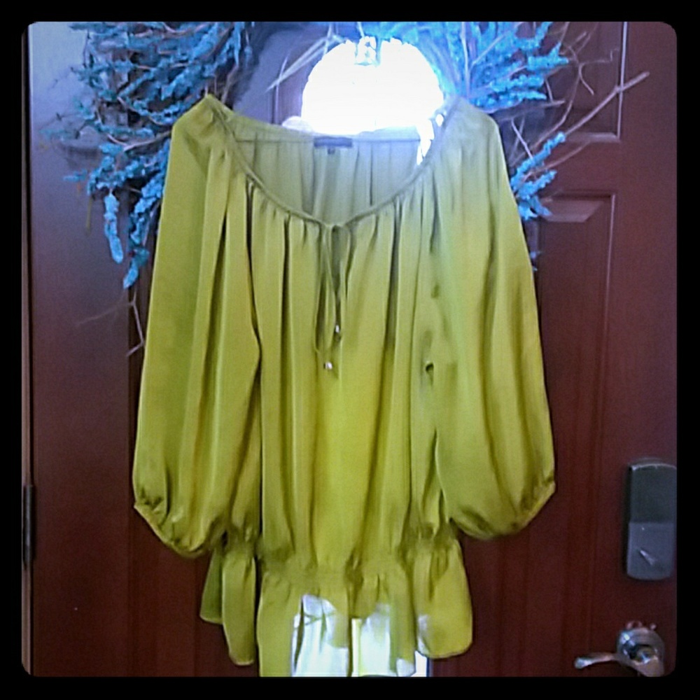 Silky shimmering peridot green blouse